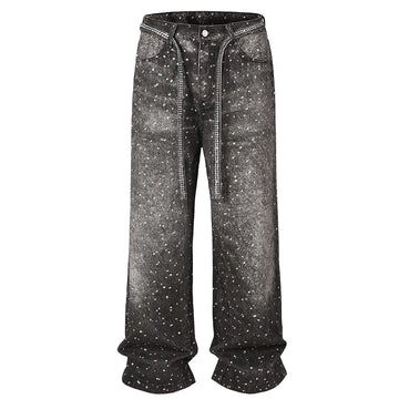 Rhinestone Washed Denim Jeans